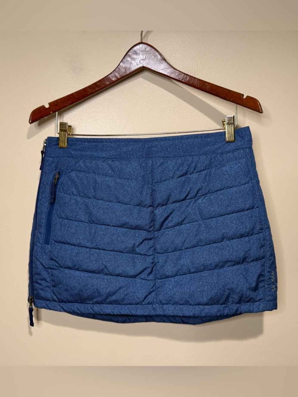 Skhoop Womens Insulated Down Filled Puffer Ski Skirt Blue Size medium Side Zip